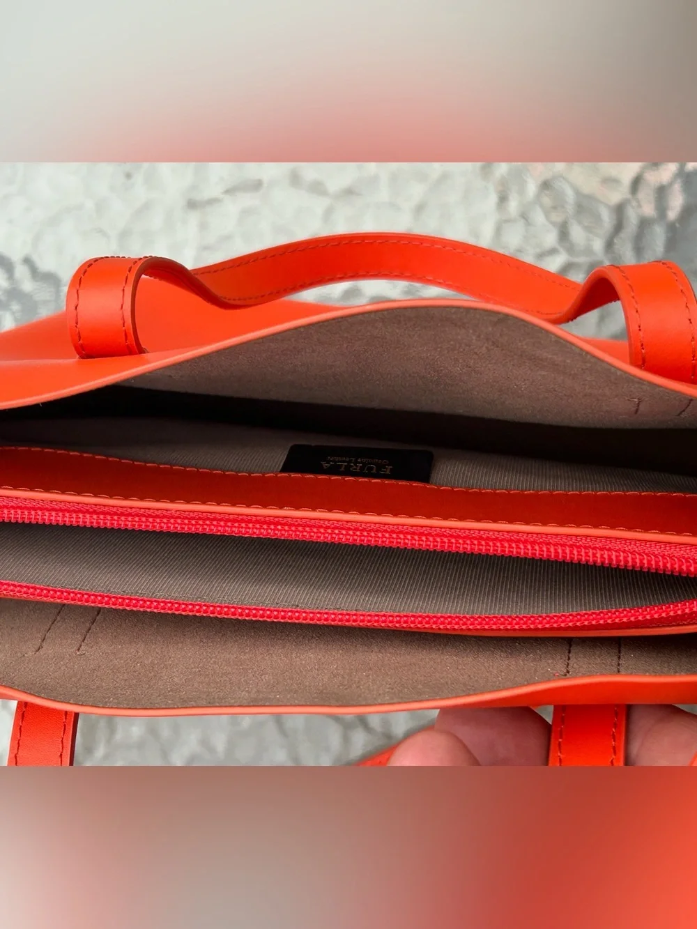 Excellent! FURLA Genuine Leather ORANGE Handbag w/Crossbody Strap